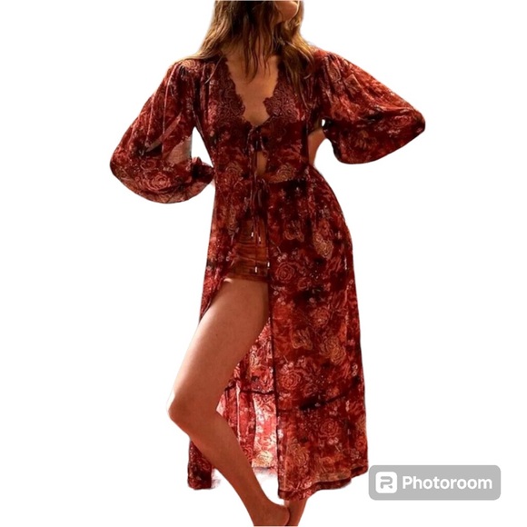 NWT Free People Away With Me Sheer Lace Robe Kimono XS/S - Picture 1 of 6